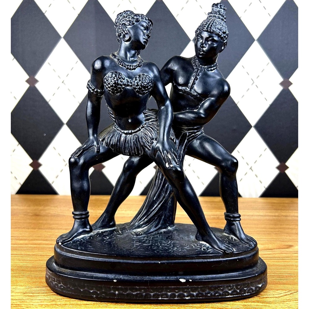 Vintage Black Chalkware African Dancer Sculpture Mid Century Figurine